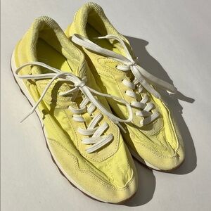 Zara Suede running sneakers bright yellow womens sz 40 tennis shoes lace up